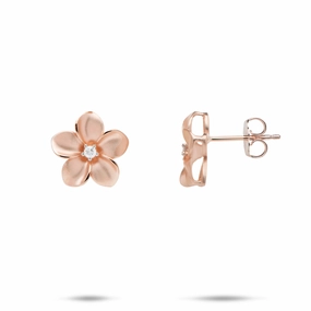 Statement Layer Plumeria Earrings in Rose Gold with Diamond - 13mm