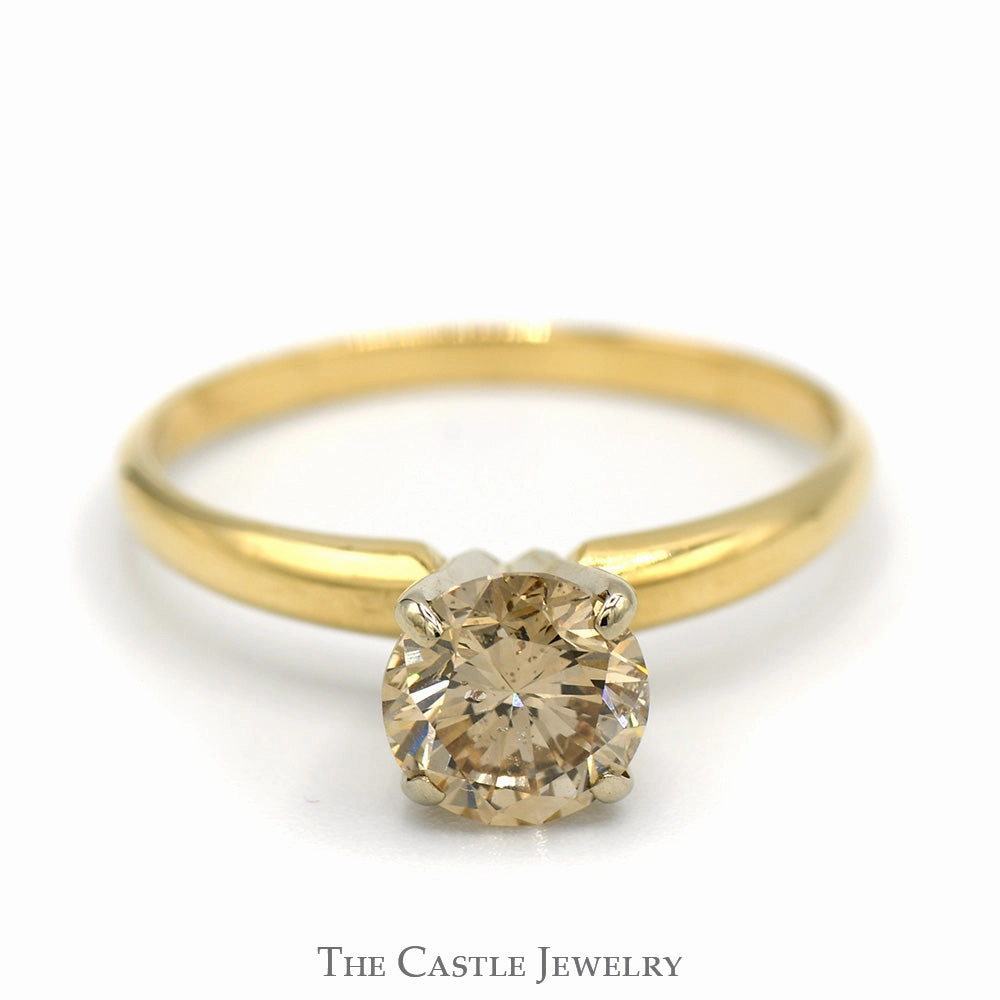 Outdoor Look 1ct Cognac Brown Diamond Solitaire Engagement Ring in 14k Yellow Gold