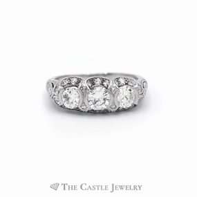Any Season Look 1.5cttw Diamond Three Stone Ring with Diamond Accents in 14k White Gold