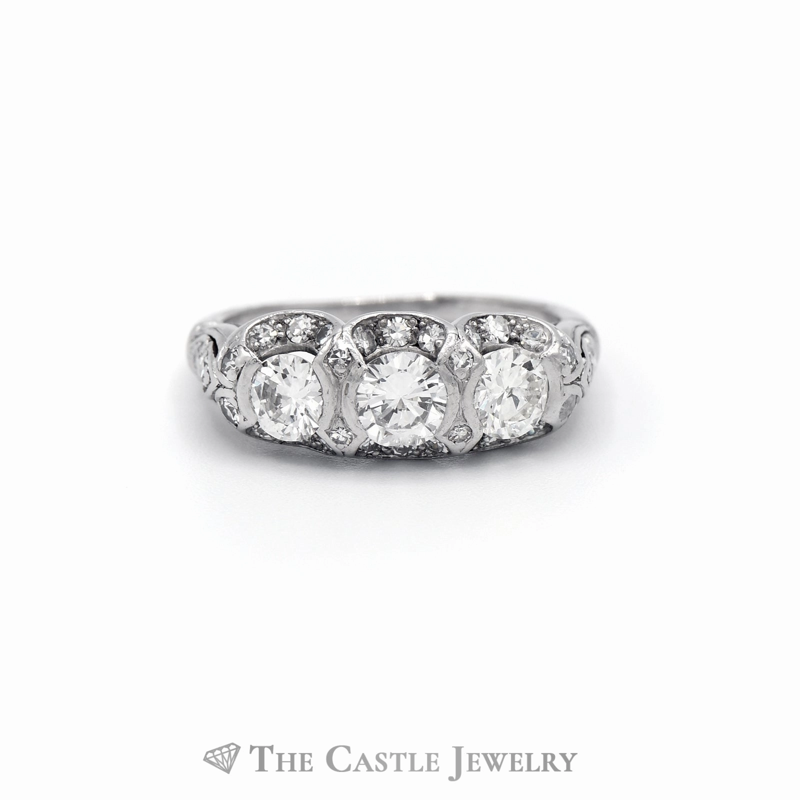 Any Season Look 1.5cttw Diamond Three Stone Ring with Diamond Accents in 14k White Gold