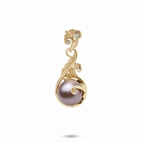 Casual Gift Layered Texture Living Heirloom Lavender Freshwater Pearl Pendant in Gold with Diamonds - 9-10mm