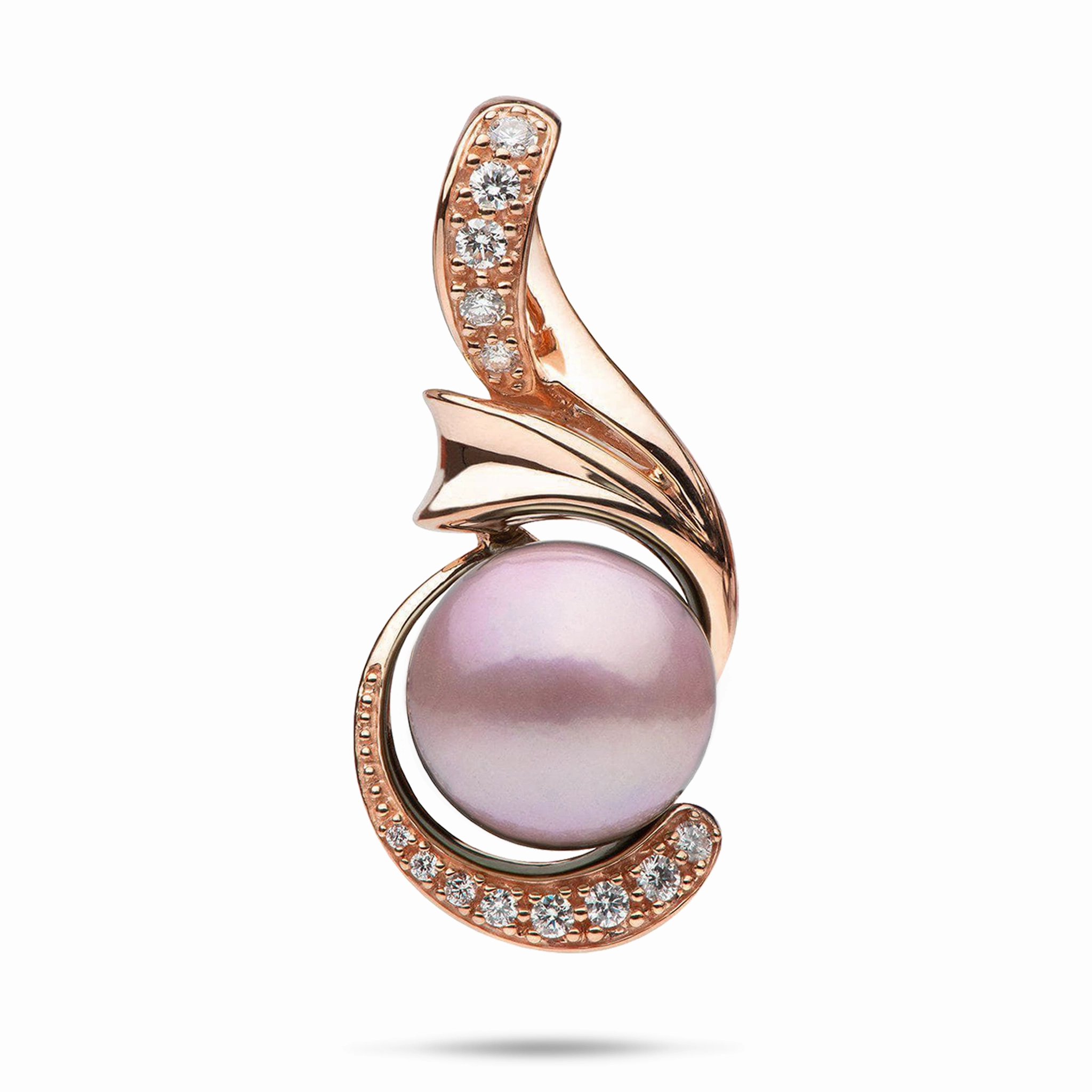 Lilac Freshwater Pearl Pendant in Rose Gold with Diamonds - 14-15mm Muted Style Simple Form