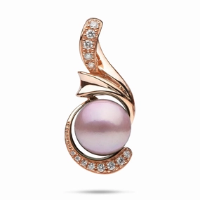 Lilac Freshwater Pearl Pendant in Rose Gold with Diamonds - 14-15mm Fresh Pair