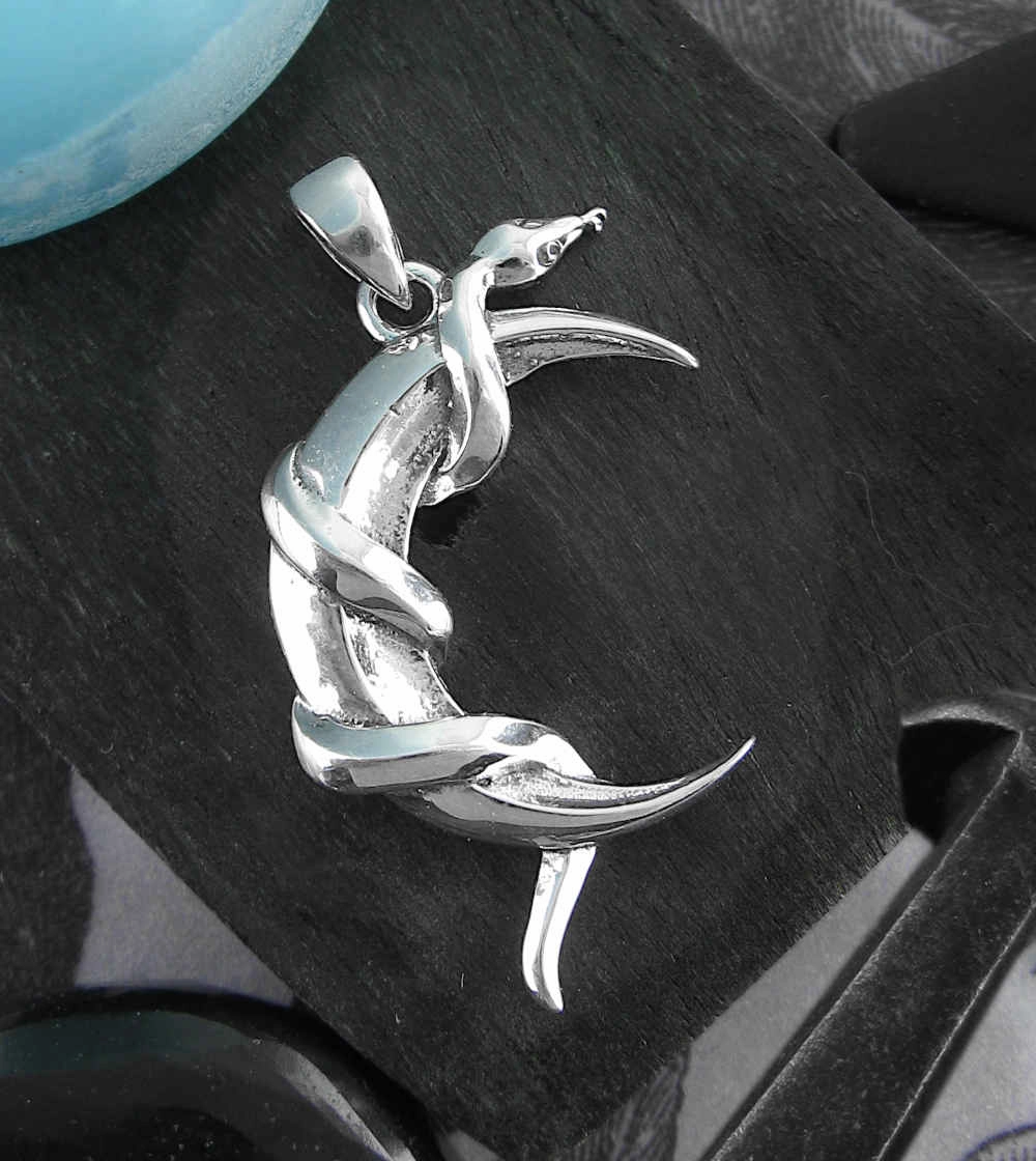 Refined Taste Snake Coiled Around a Crescent Moon Pendant