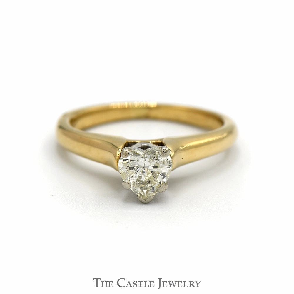 1/2ct Heart Cut Diamond Solitaire Engagement Ring in 14k Yellow Gold Bold Emblem
