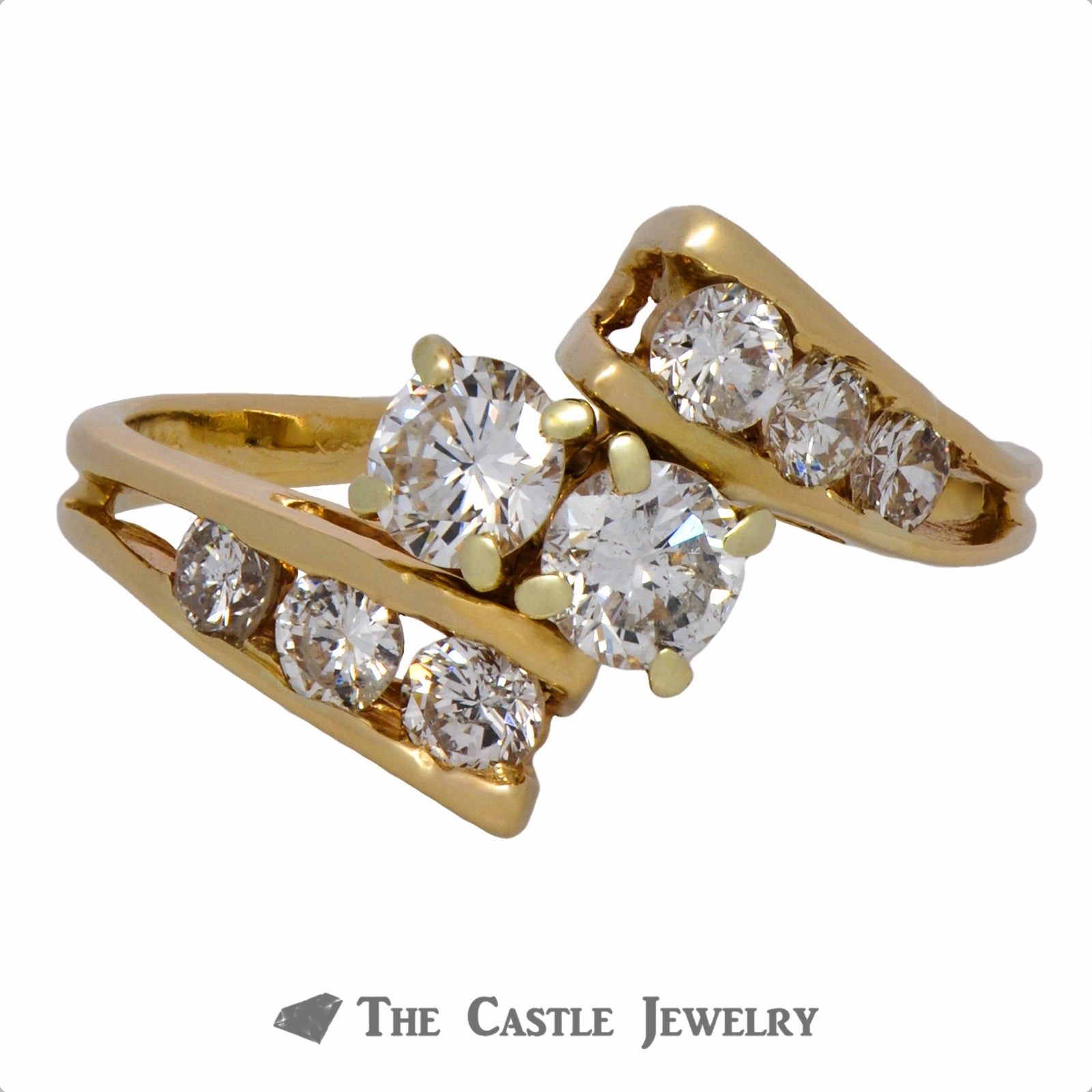 Double Round Brilliant Cut Center Ring with Split Bypass Design Elegant Item Translucent Material