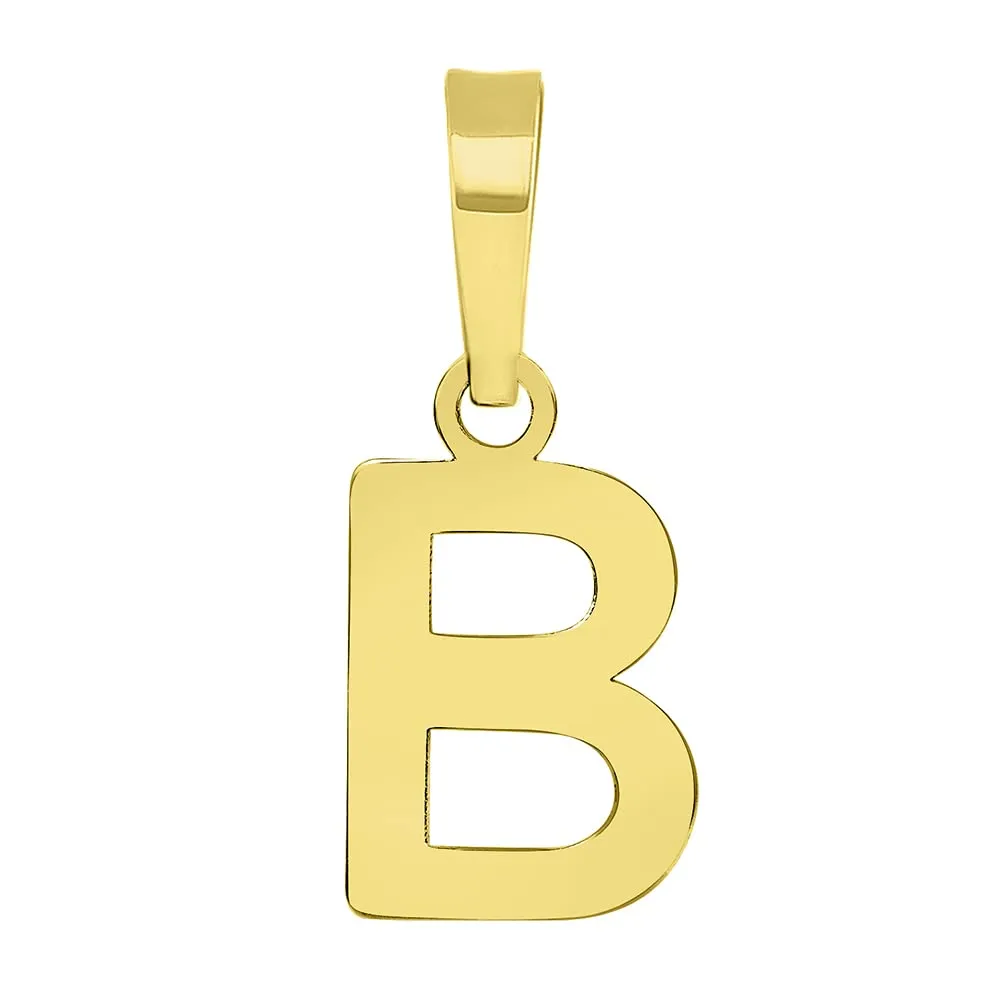 Solid 14k Yellow Gold Dainty Mini Uppercase Initial Charm Block Letter Pendant Necklace