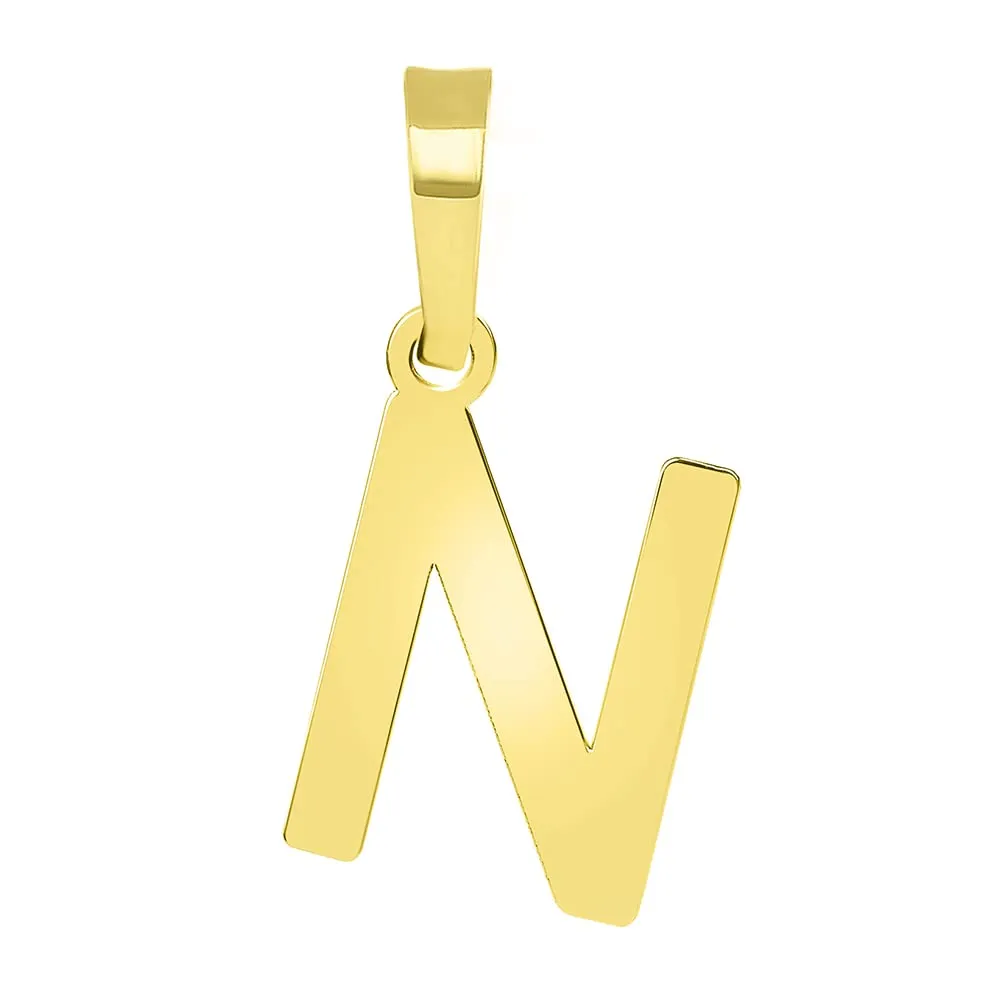 Solid 14k Yellow Gold Dainty Mini Uppercase Initial Charm Block Letter Pendant Necklace