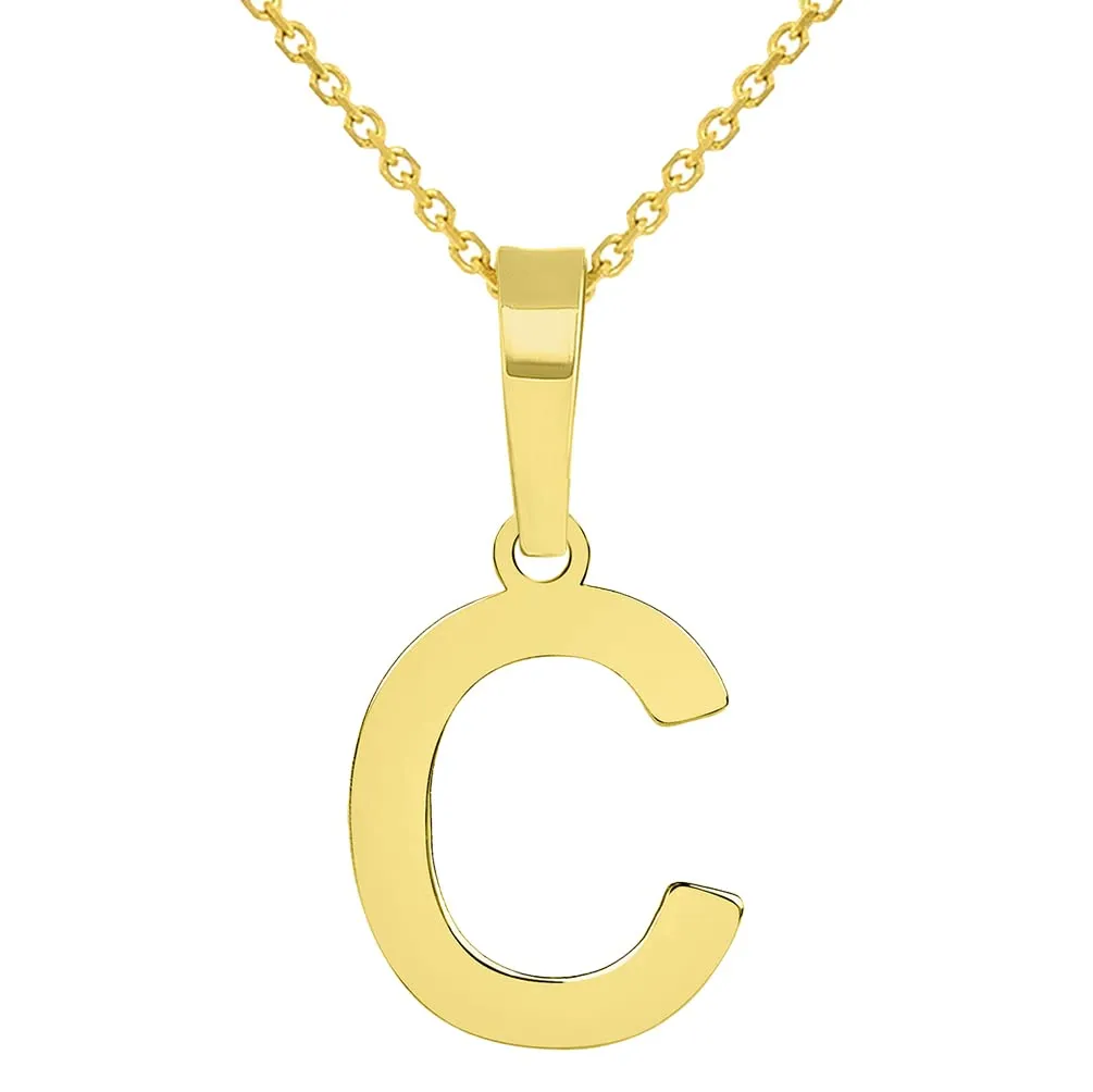 Solid 14k Yellow Gold Dainty Mini Uppercase Initial Charm Block Letter Pendant Necklace