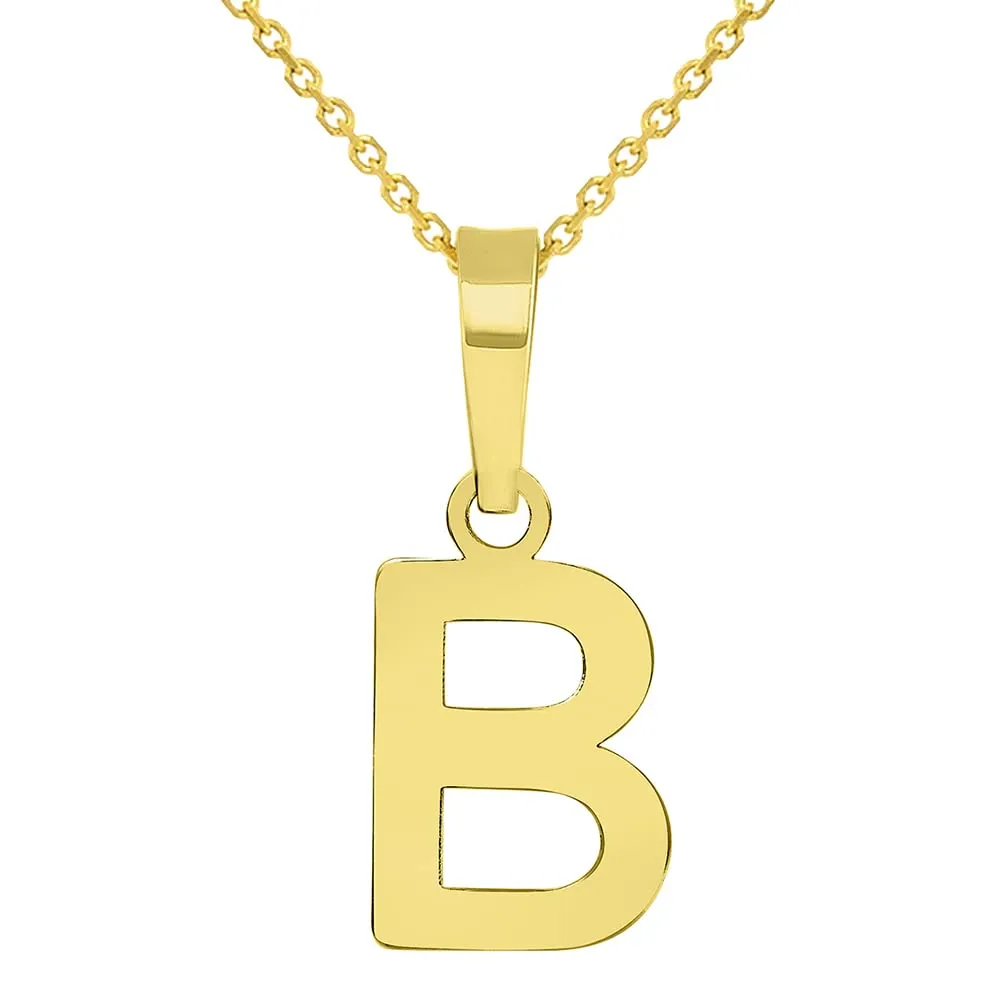 Solid 14k Yellow Gold Dainty Mini Uppercase Initial Charm Block Letter Pendant Necklace
