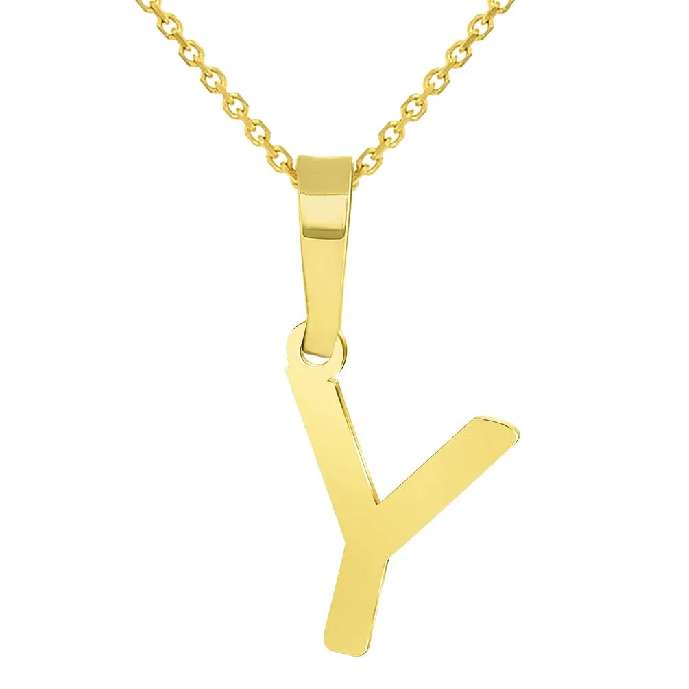 Solid 14k Yellow Gold Dainty Mini Uppercase Initial Charm Block Letter Pendant Necklace