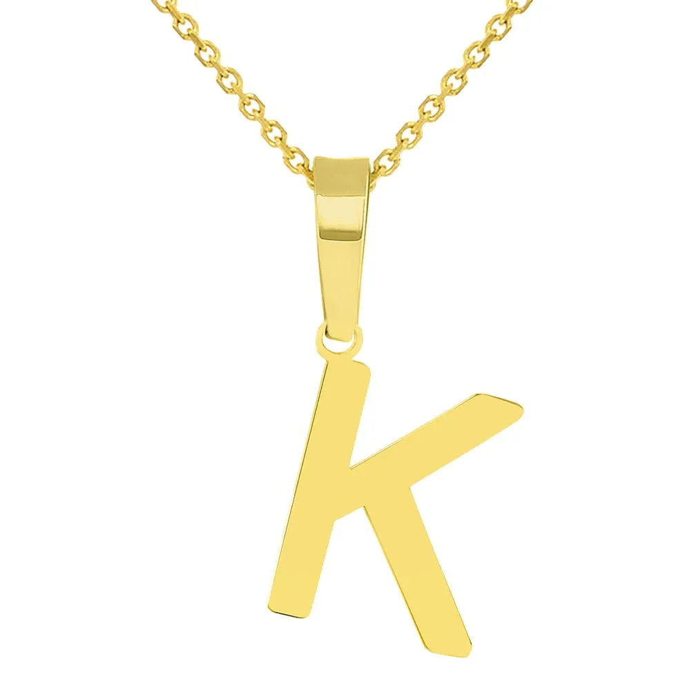 Solid 14k Yellow Gold Dainty Mini Uppercase Initial Charm Block Letter Pendant Necklace