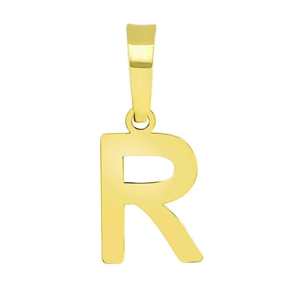 Solid 14k Yellow Gold Dainty Mini Uppercase Initial Charm Block Letter Pendant Necklace
