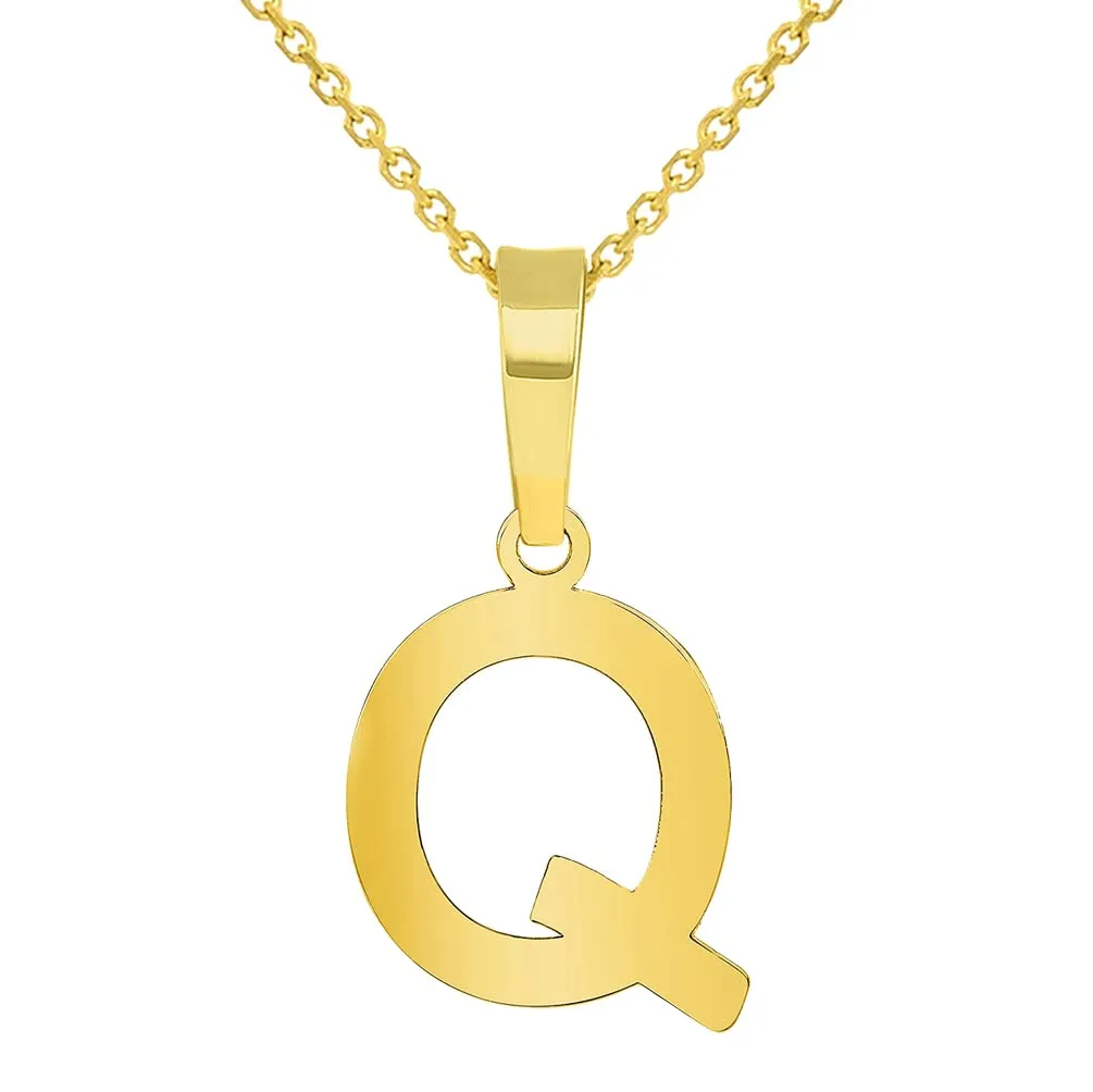 Solid 14k Yellow Gold Dainty Mini Uppercase Initial Charm Block Letter Pendant Necklace