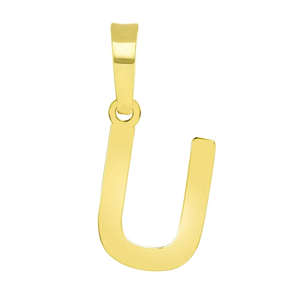 Solid 14k Yellow Gold Dainty Mini Uppercase Initial Charm Block Letter Pendant Necklace