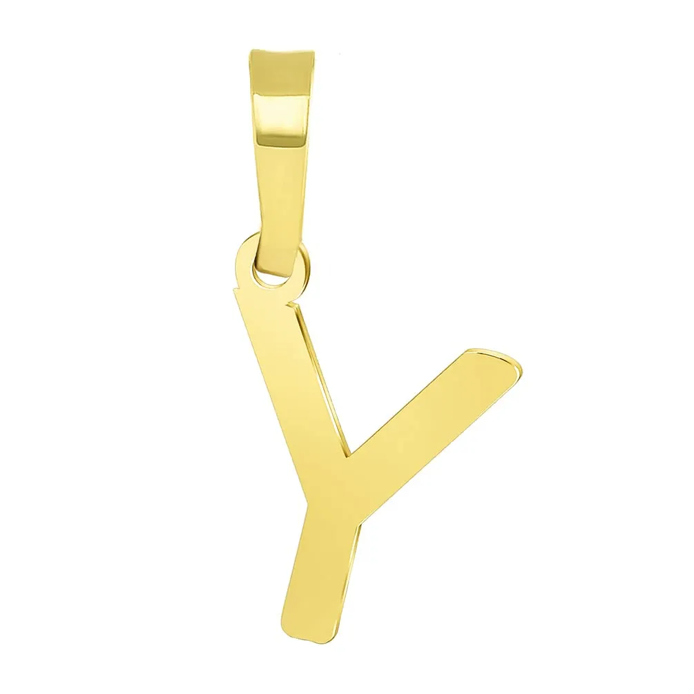 Solid 14k Yellow Gold Dainty Mini Uppercase Initial Charm Block Letter Pendant Necklace