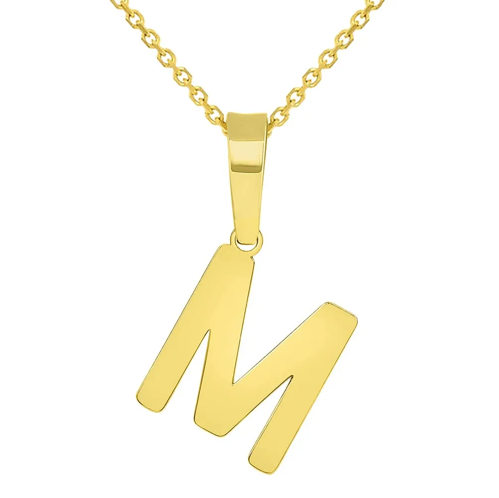Solid 14k Yellow Gold Dainty Mini Uppercase Initial Charm Block Letter Pendant Necklace