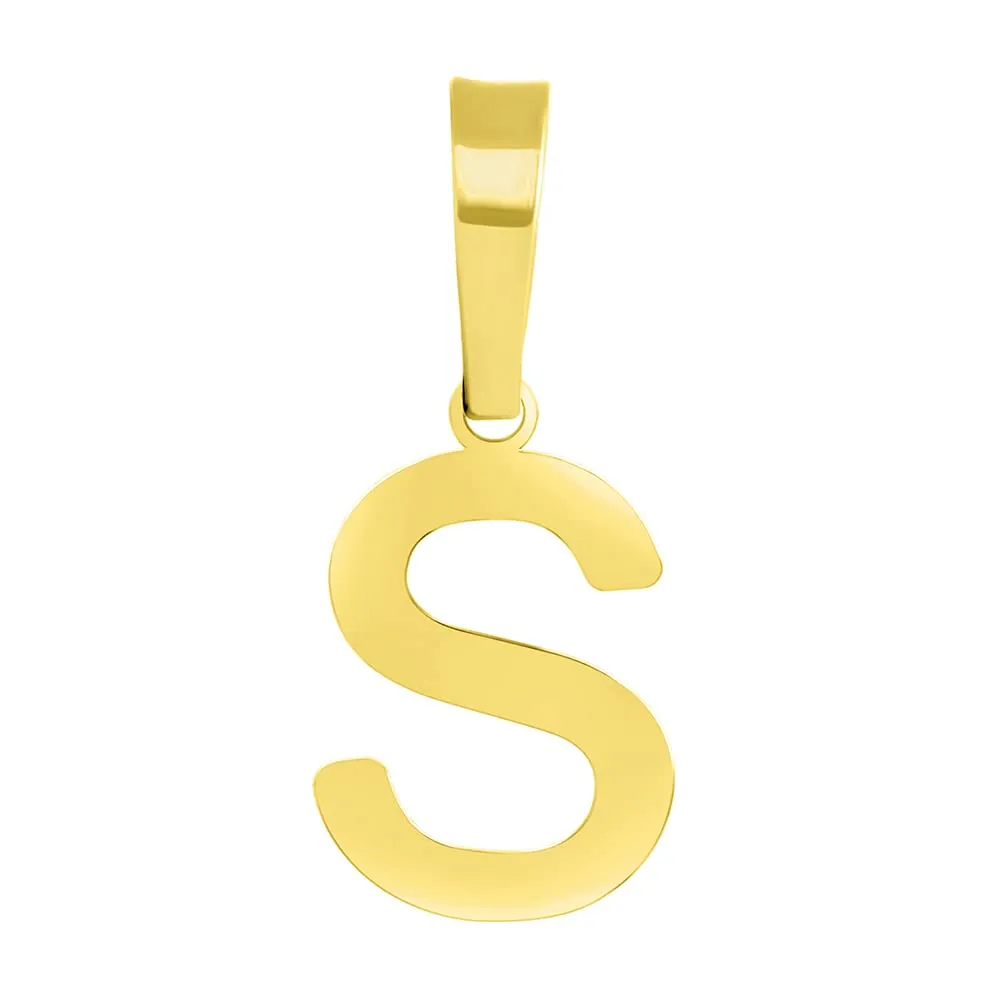 Solid 14k Yellow Gold Dainty Mini Uppercase Initial Charm Block Letter Pendant Necklace