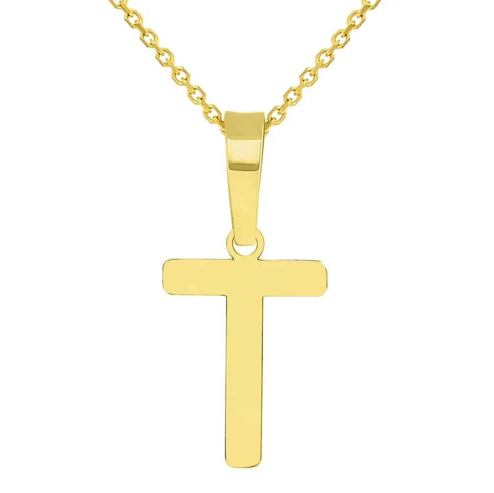 Solid 14k Yellow Gold Dainty Mini Uppercase Initial Charm Block Letter Pendant Necklace