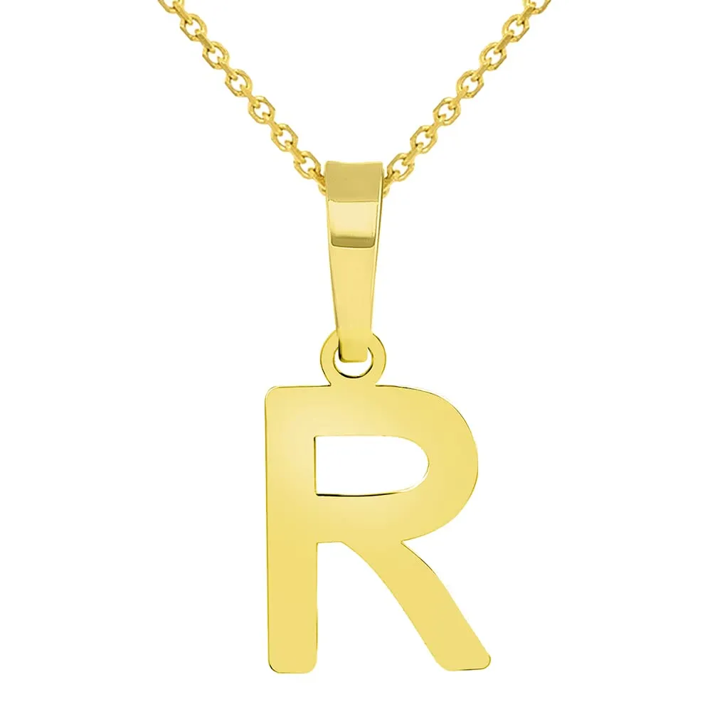 Solid 14k Yellow Gold Dainty Mini Uppercase Initial Charm Block Letter Pendant Necklace
