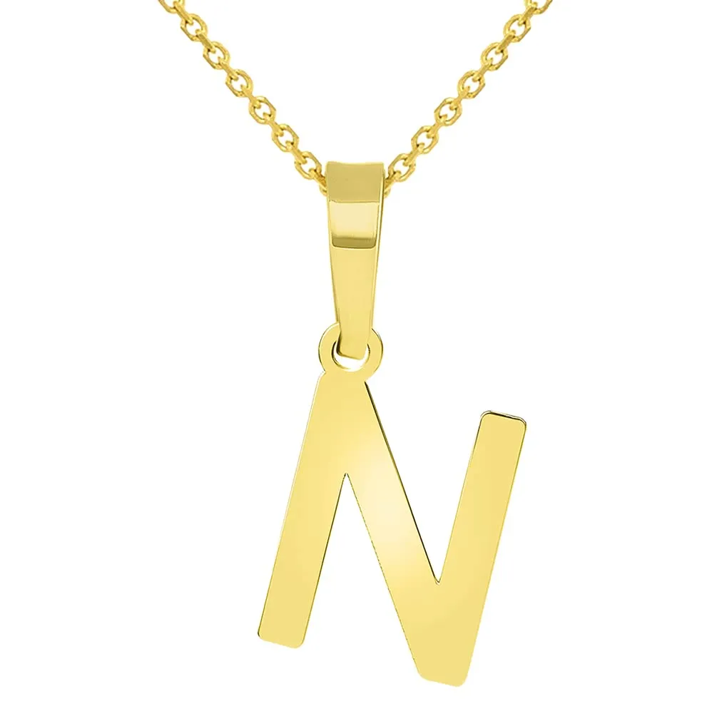Solid 14k Yellow Gold Dainty Mini Uppercase Initial Charm Block Letter Pendant Necklace
