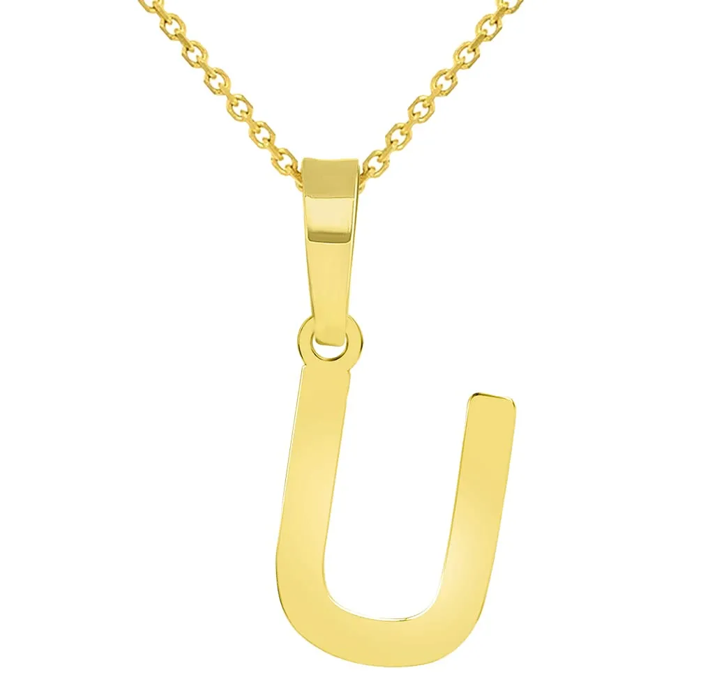 Solid 14k Yellow Gold Dainty Mini Uppercase Initial Charm Block Letter Pendant Necklace