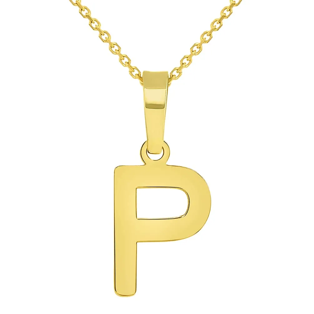 Solid 14k Yellow Gold Dainty Mini Uppercase Initial Charm Block Letter Pendant Necklace