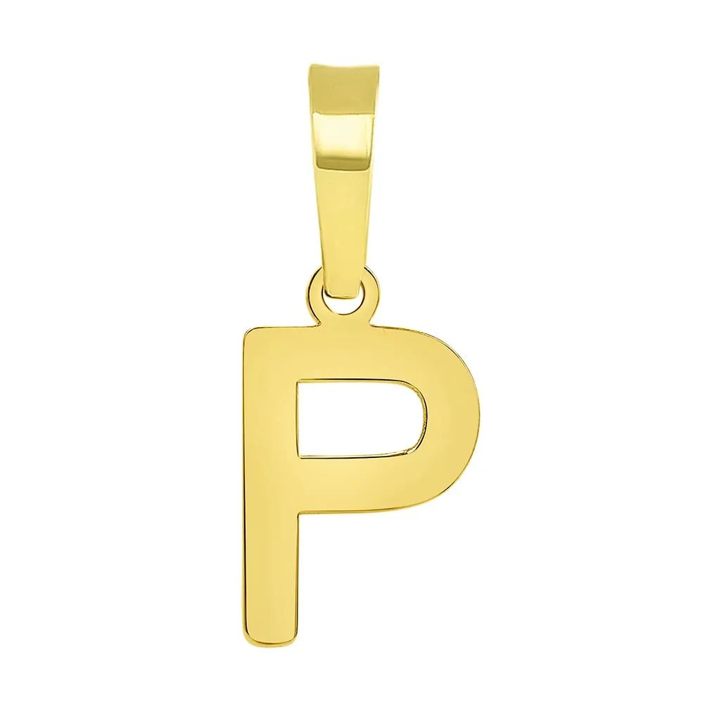 Solid 14k Yellow Gold Dainty Mini Uppercase Initial Charm Block Letter Pendant Necklace