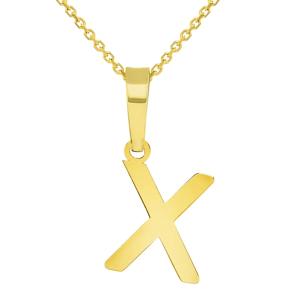Solid 14k Yellow Gold Dainty Mini Uppercase Initial Charm Block Letter Pendant Necklace