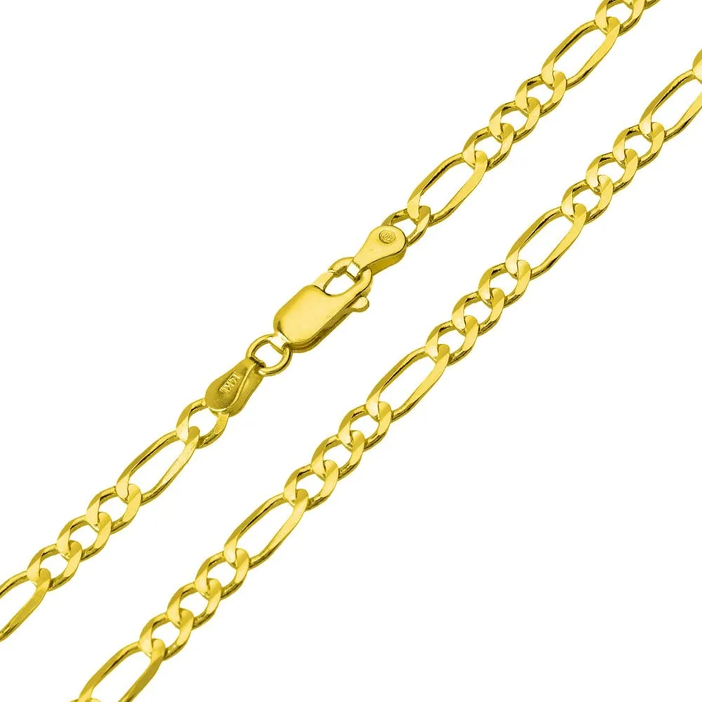 Solid 14k Yellow Gold Greek Key Anchor Pendant with Cuban Curb or Figaro Chain Necklace