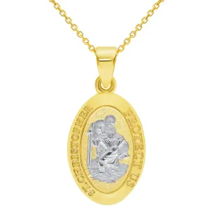Solid 14k Yellow Gold Small Classic Miraculous Medallion of St. Christopher Pendant with Cable, Curb, or Figaro Chain Necklaces