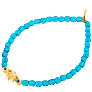 Solid Mini Hamsa Hand Evil Eye Faceted Glass Bead Bracelet