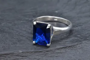 Solitaire Sapphire Ring - Blue Square Ring - Classic Vintage Ring