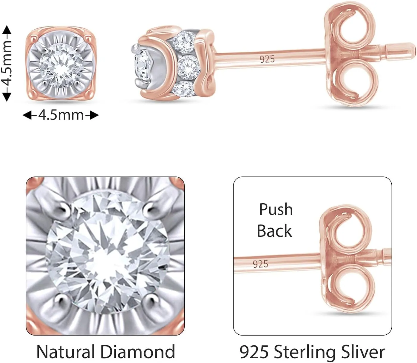 Solitaire Stud Earrings for Men 1/3 Cttw Round Natural or Lab Grown Diamond Ear Studs with Push Backs in 10K or 14K Solid Gold and 925 Sterling Silver Jewelry Gift for Him