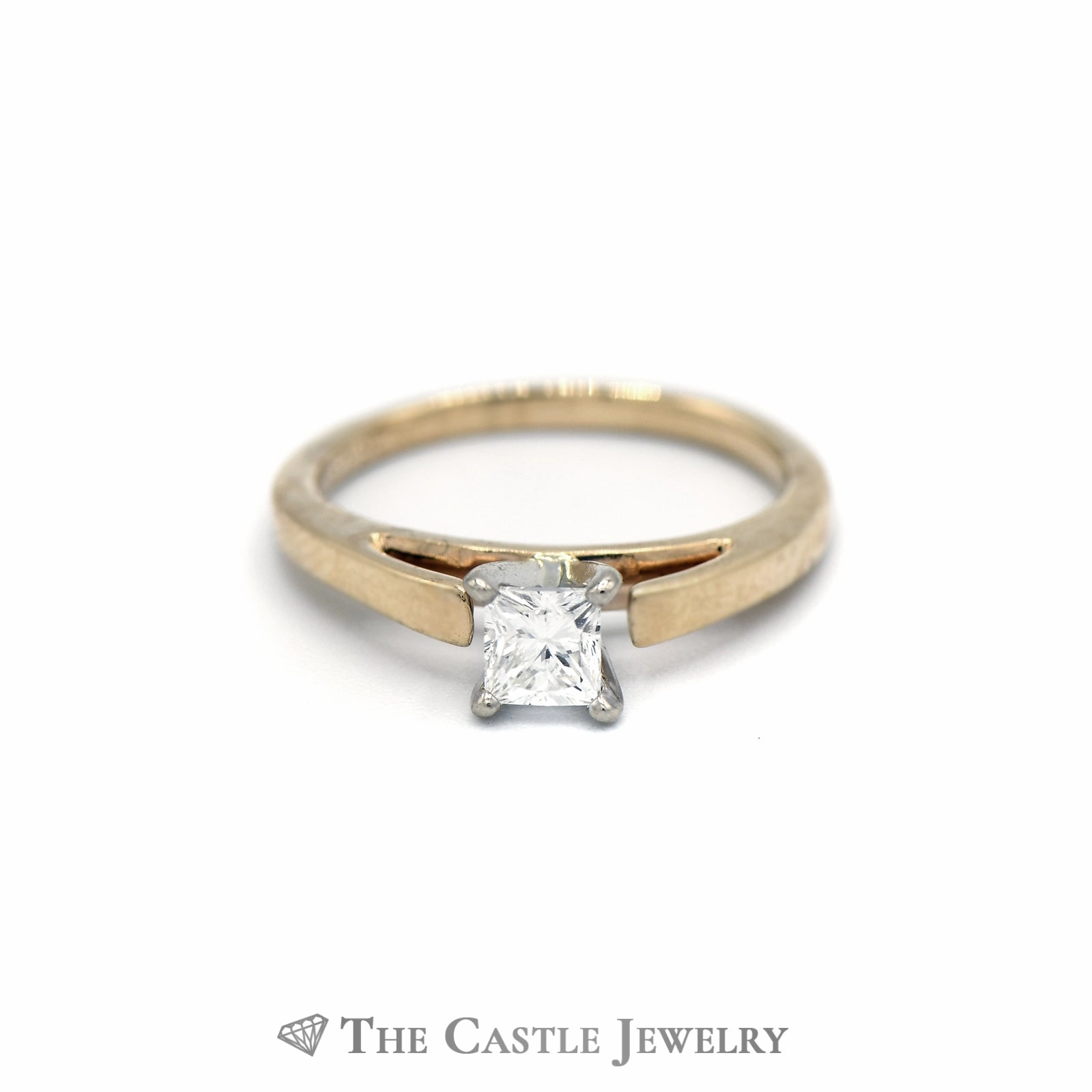 Budget Adornment Delicate Shine Solitaire Princess Cut 14KT Yellow Gold .50ct Engagement Ring