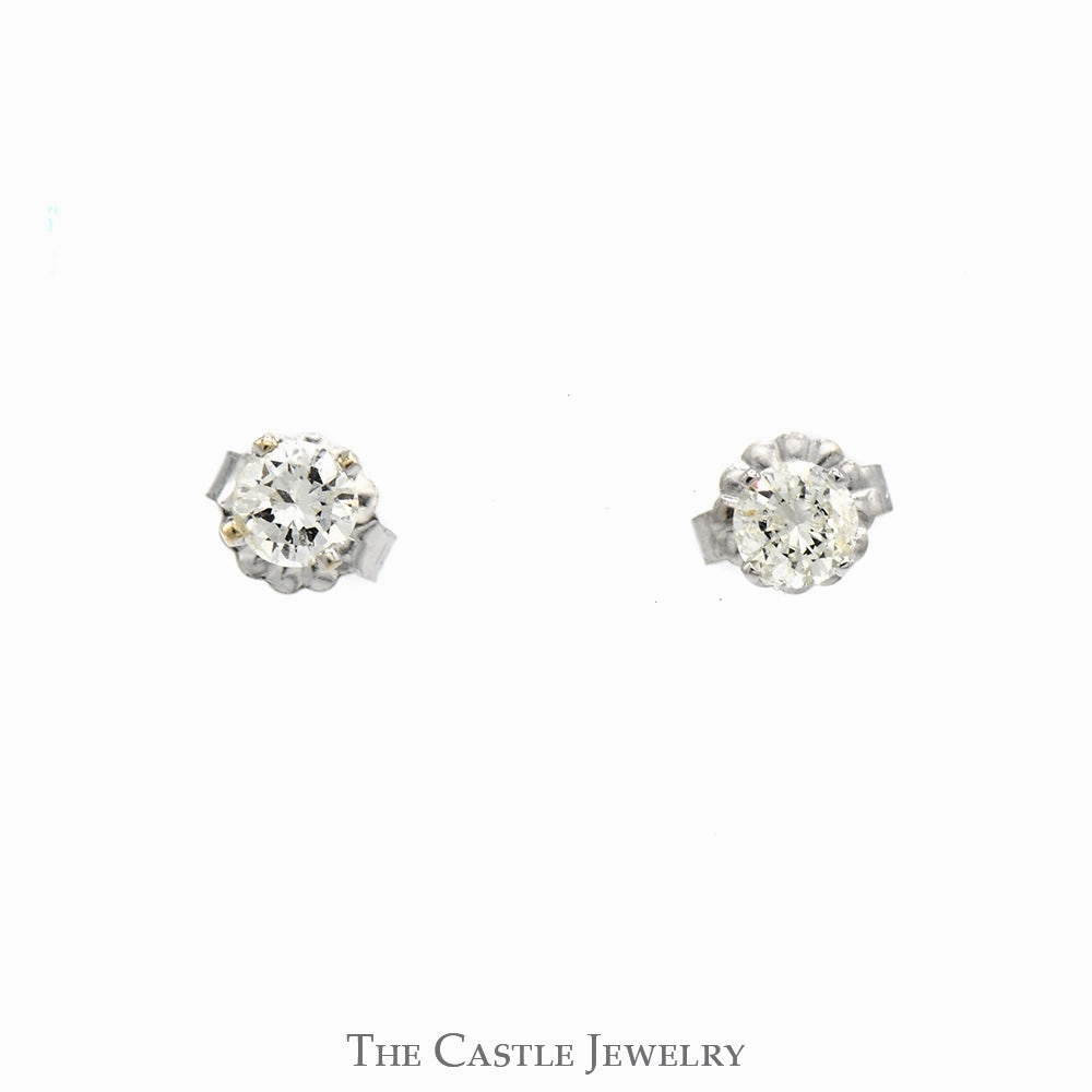 1/2cttw Round Brilliant Cut Diamond Stud Earrings in 14k White Gold Butterfly Pushbacks Contemporary Creation