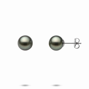 Tahitian Black Pearl Earrings in White Gold - 8-9mm Glamorous Jewelry
