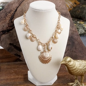 Multi-Charm Sea Life Statement Necklace with Shells and Golden Charms Stylish Design Student Gift