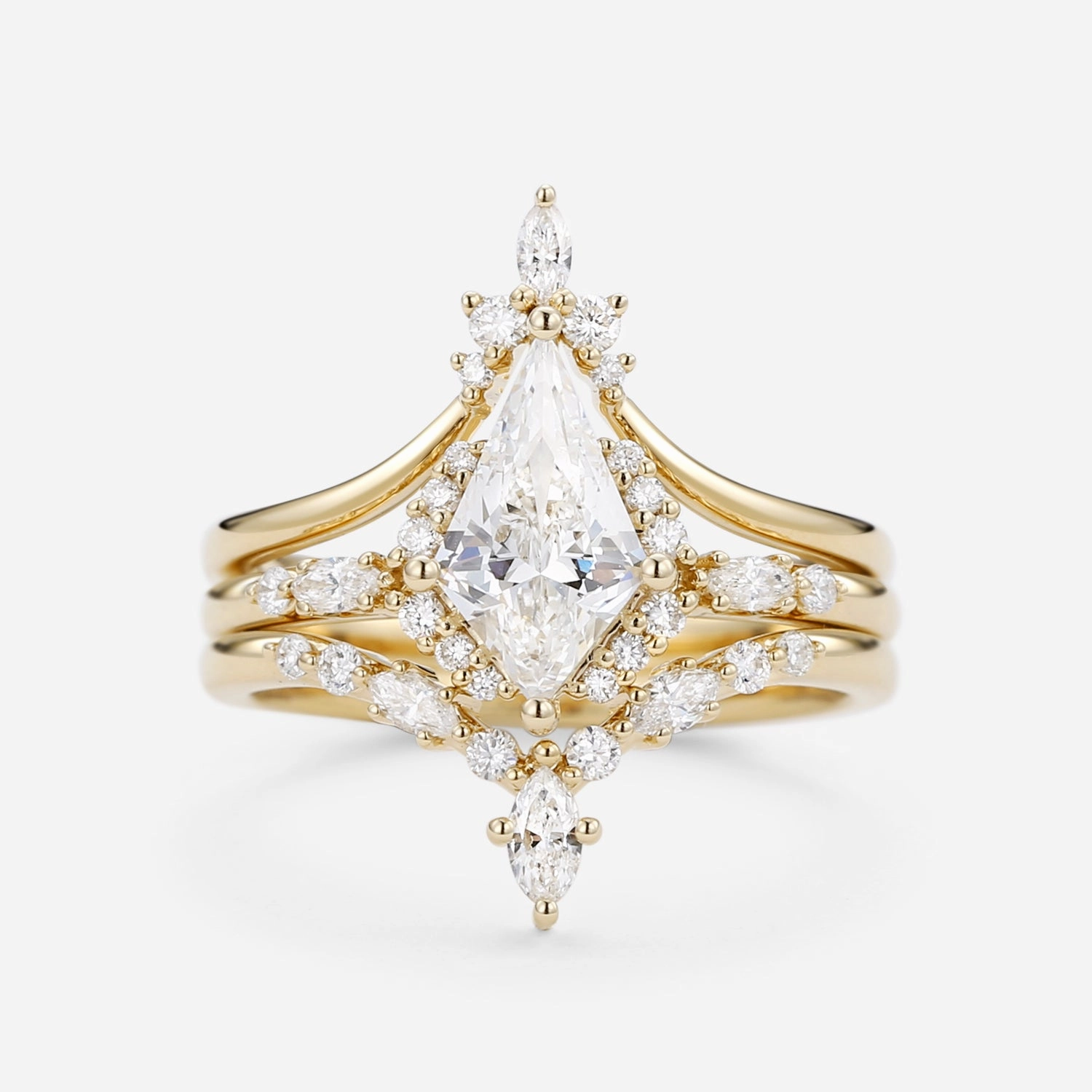 Modern feature Elite Finish Kite Lab Grown Diamond Engagement Ring Set 3pcs