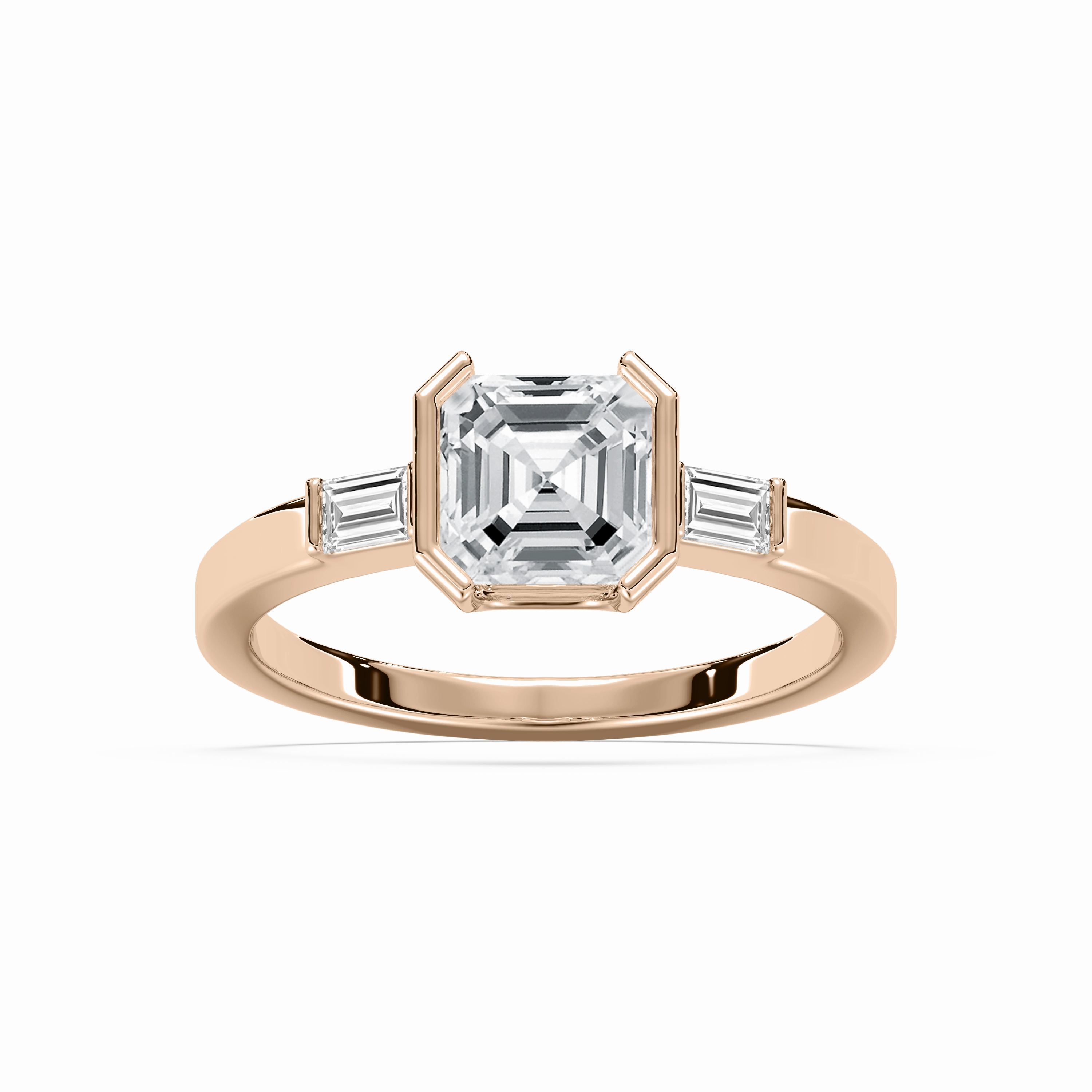 All Time Adira 2 ??? ctw Emerald Lab Grown Diamond Semi Bezel Three Stone Engagement Ring