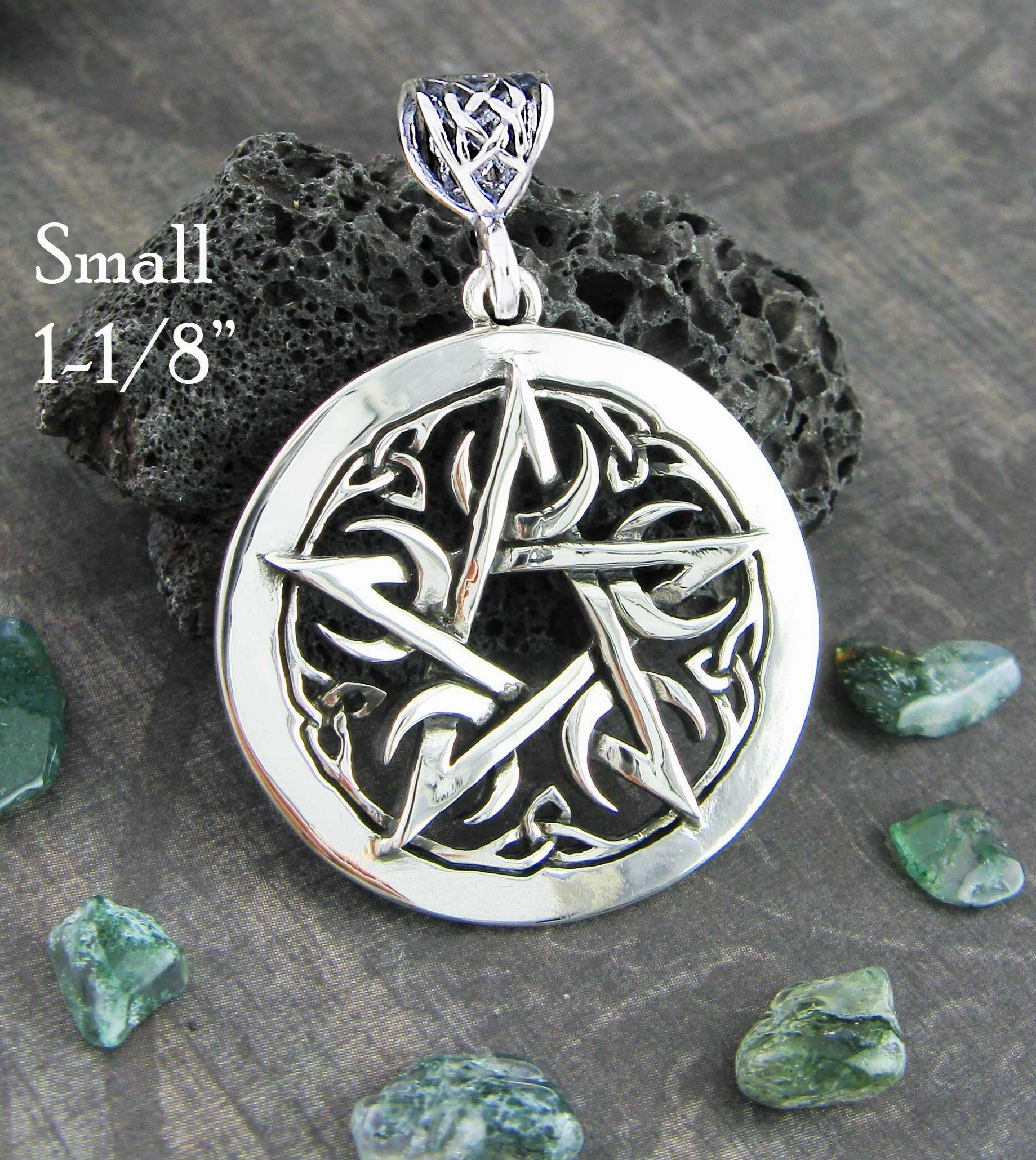 Small 1-1/8" Five Crescent Moons Celtic Pentacle Pendant, Handmade Contemporary Ornament