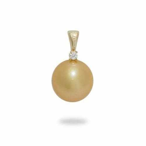 Soft Glow South Sea Gold Pearl Pendant in Gold with Diamonds - 12-13mm