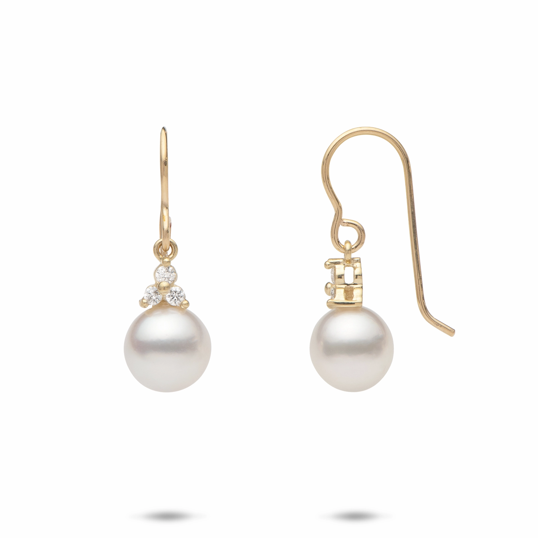 South Sea White Pearl Earrings in Gold with Diamonds - 8-9mm Modern Attire Artisan Craft