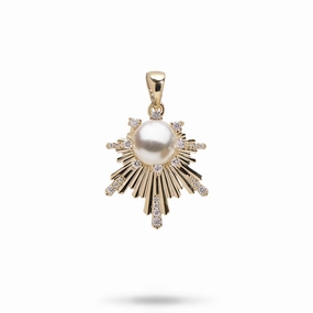 E Ho???la Akoya White Pearl Pendant in Gold with Diamonds - 22mm Shiny Design