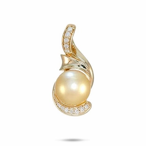 South Sea Gold Pearl Pendant in Gold with Diamonds - 12-13mm Office Accent Fashion pieces