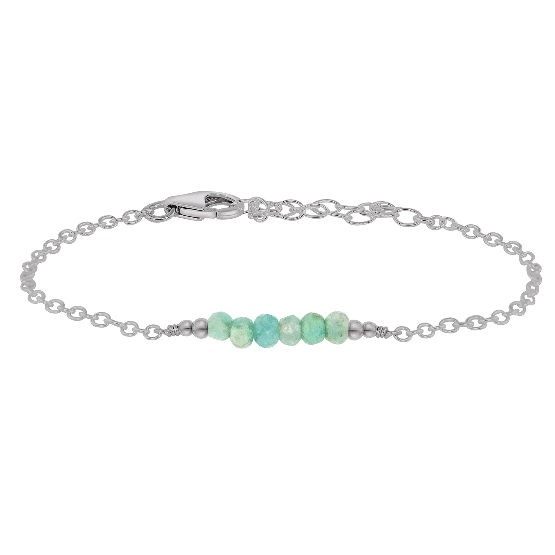 Sparkling Green Amazonite Gemstone Faceted Bead Bar Bracelet