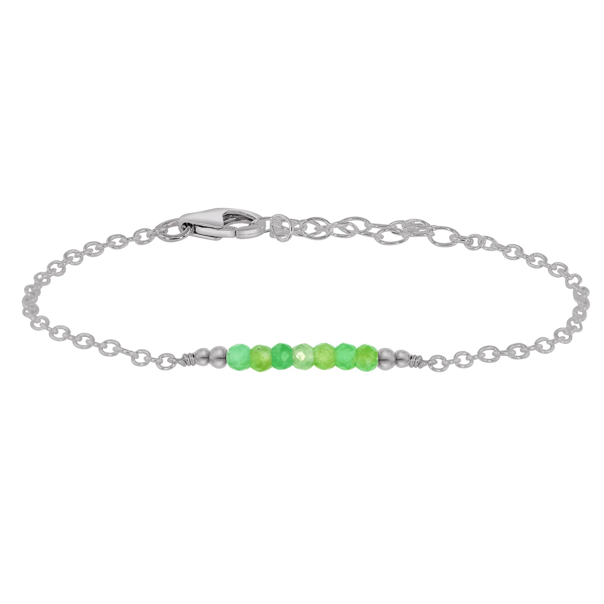 Sparkling Green Chrysoprase Gemstone Faceted Bead Bar Bracelet
