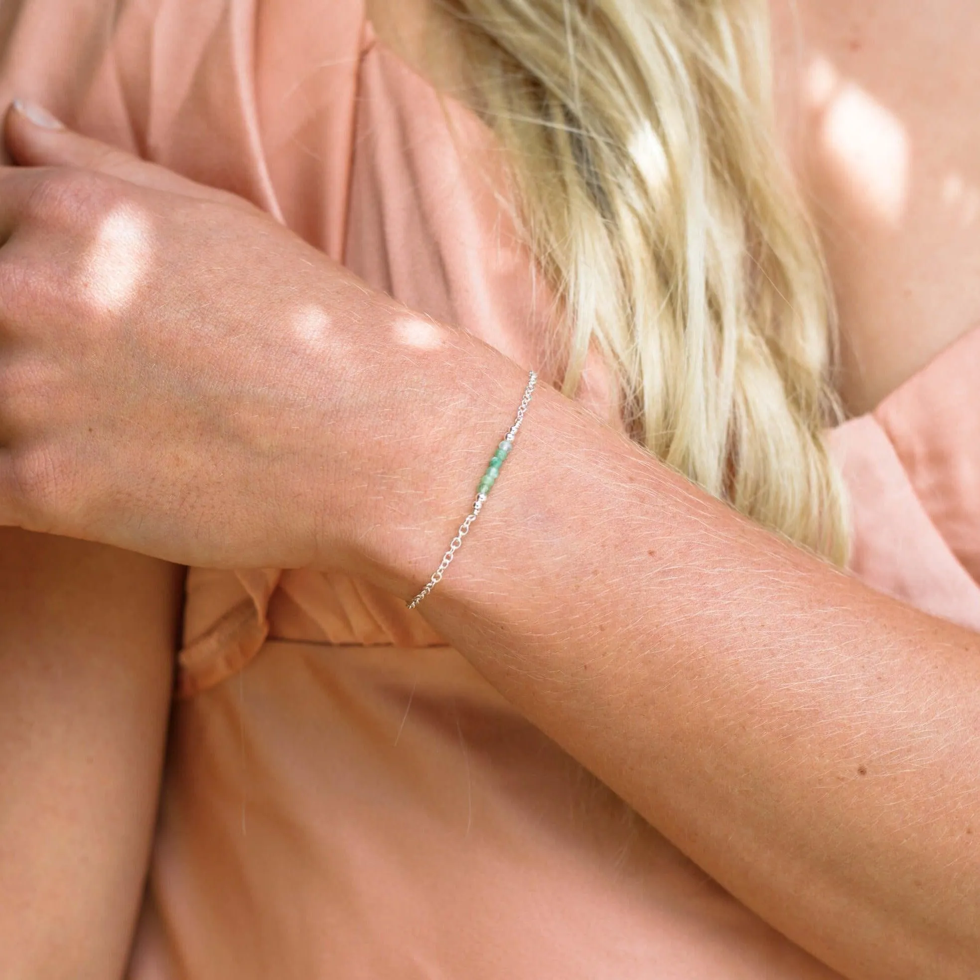 Sparkling Green Chrysoprase Gemstone Faceted Bead Bar Bracelet