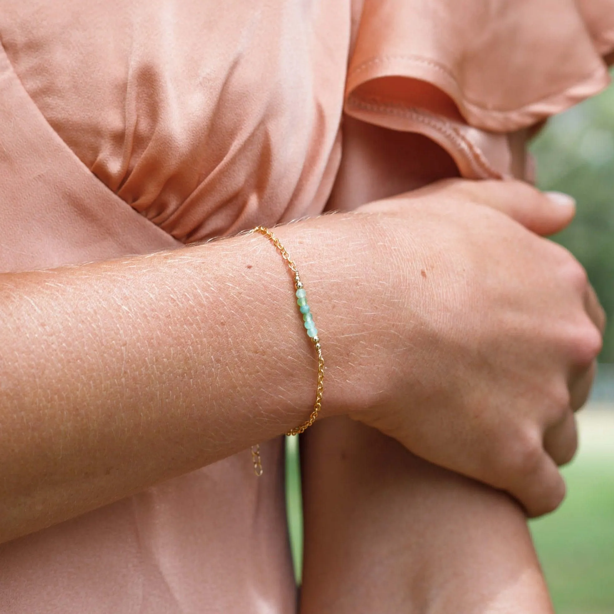 Sparkling Green Chrysoprase Gemstone Faceted Bead Bar Bracelet