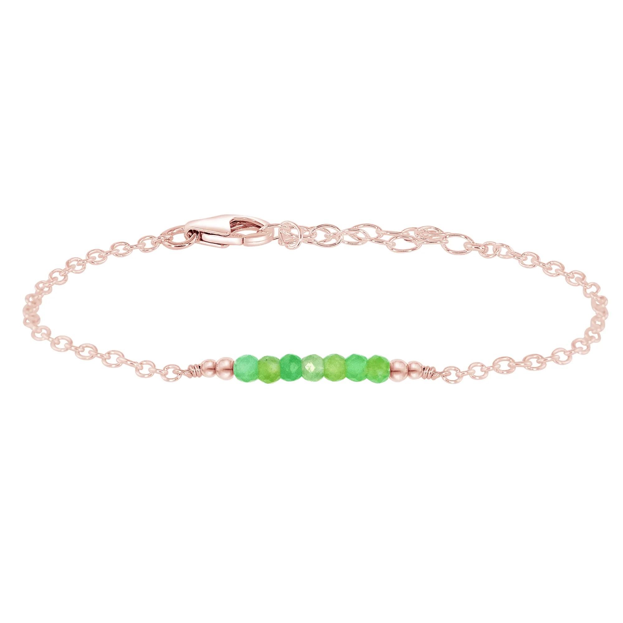 Sparkling Green Chrysoprase Gemstone Faceted Bead Bar Bracelet